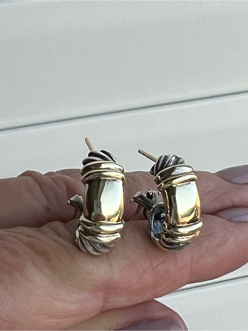 David Yurman Metro Two-Tone Gold and Silver Hoop Earrings